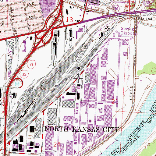 Topographic Map of North Kansas City Fire Department Station 2, MO