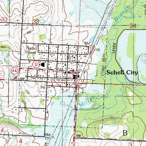 Topographic Map of Schell City Volunteer Fire Department, MO
