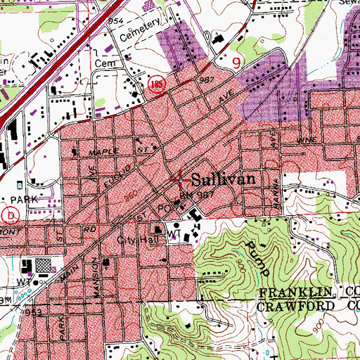 Topographic Map of Sullivan Fire Protection District Station 1, MO