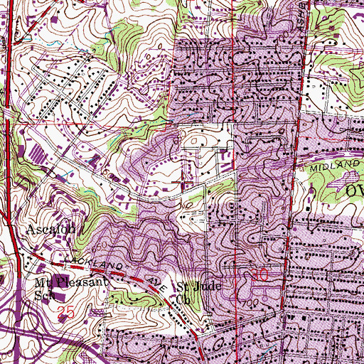 Topographic Map of West Overland Emergency Medical Services and Fire Protection District, MO