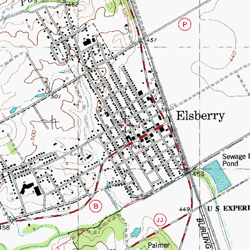 Topographic Map of Elsberry Fire Protection District Station 1, MO