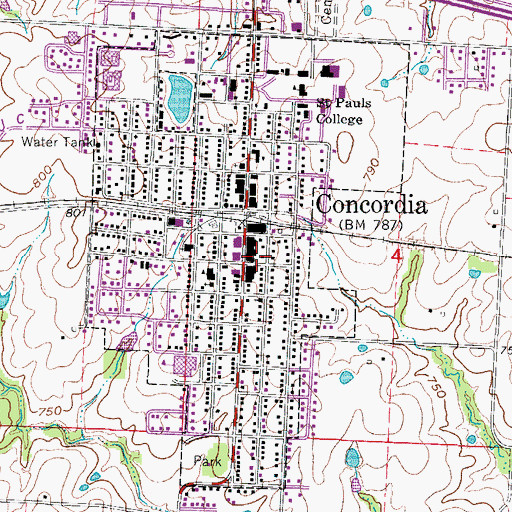 Topographic Map of Concordia Fire Protection District Main Station, MO