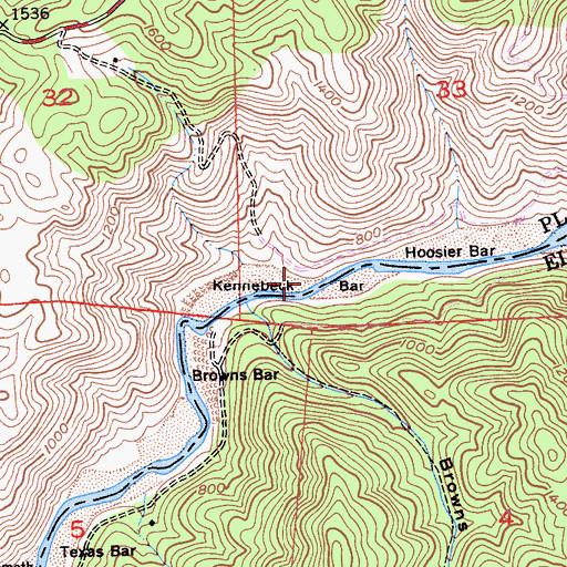 Topographic Map of Kennebeck Bar, CA