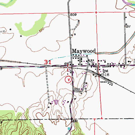 Topographic Map of R - 4 Fire Protection District Station 2 Maywood, MO