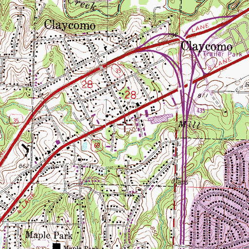 Topographic Map of Claycomo Fire and Rescue, MO