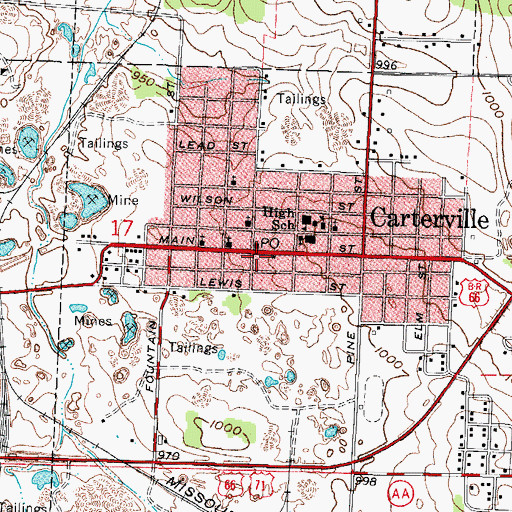 Topographic Map of Carterville Volunteer Fire Department, MO