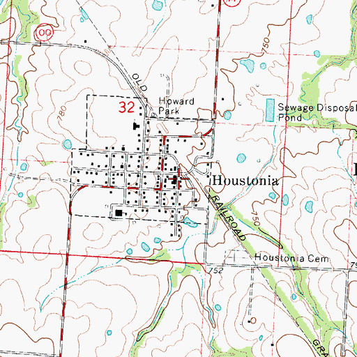 Topographic Map of Houstonia Fire Department, MO