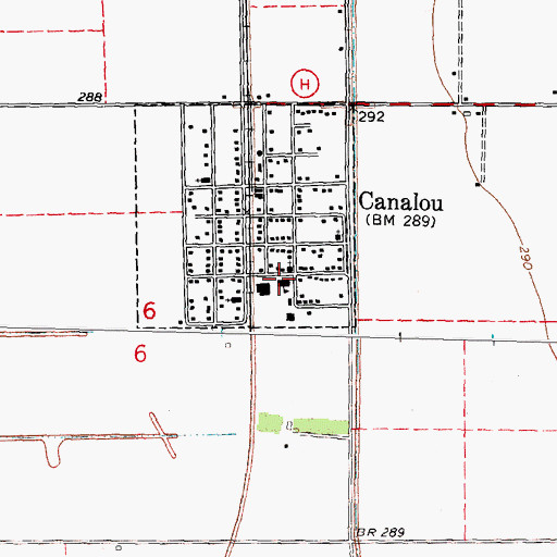 Topographic Map of Canalou Volunteer Fire Department, MO