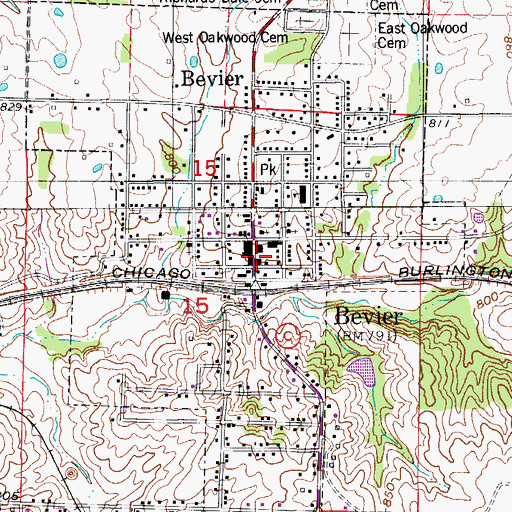 Topographic Map of Bevier Fire Department, MO