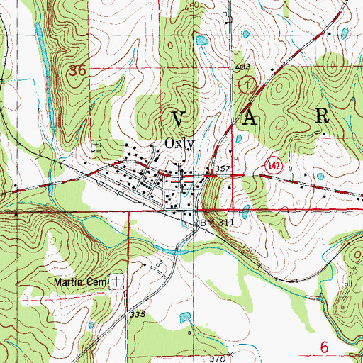 Topographic Map of Oxly Volunteer Fire Department, MO
