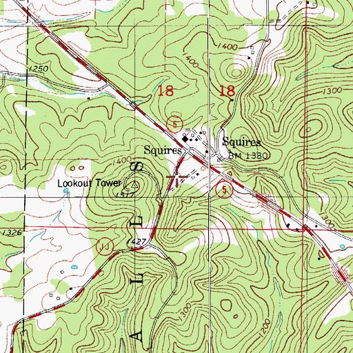 Topographic Map of Squires Volunteer Fire Department, MO