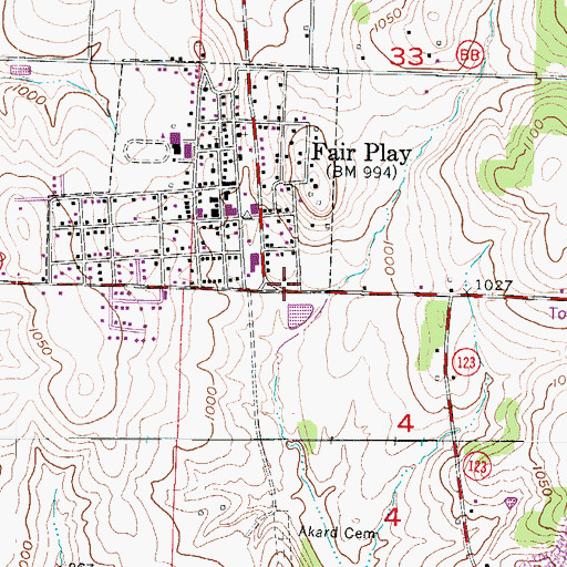 Topographic Map of Fair Play Fire Department, MO