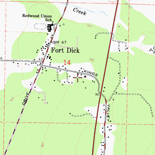 Topographic Map of Fort Dick Fire Protection District Kings Valley Station, CA