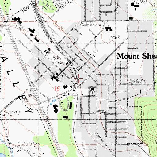 Topographic Map of Mount Shasta City Fire Department Station 1, CA