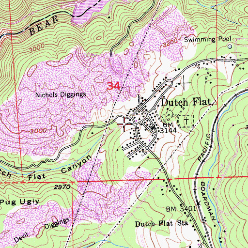 Topographic Map of Placer County Fire Department Station 32 / Dutch Flat Volunteer Fire Department, CA