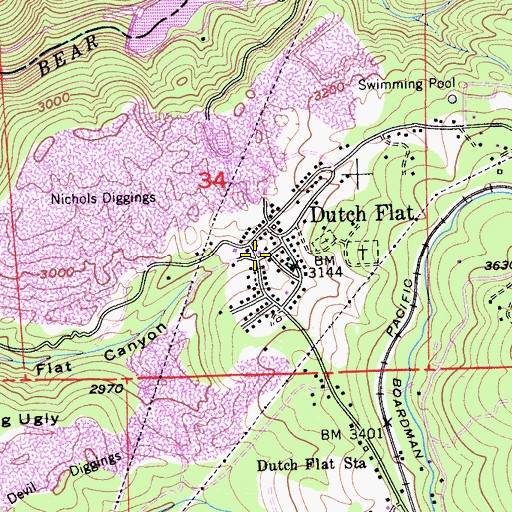Topographic Map of Placer County Fire Department Station 32 / Dutch Flat Volunteer Fire Department, CA