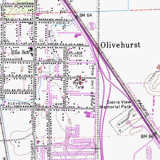 Topographic Map of Olivehurst Public Utility District Fire Department, CA
