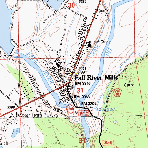 Topographic Map of Fall River Mills Fire Protection District, CA