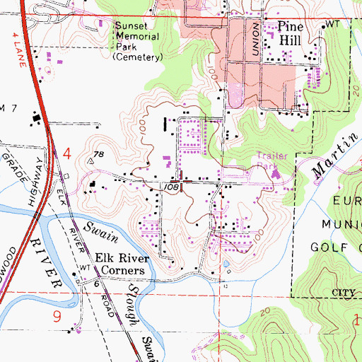 Topographic Map of Humboldt 1 Fire Protection District Station 2, CA
