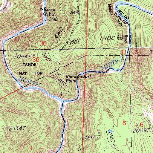 Topographic Map of Klensendorf Point, CA