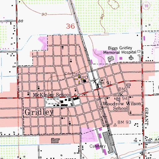 Topographic Map of Gridley City Volunteer Fire Department Station 76, CA