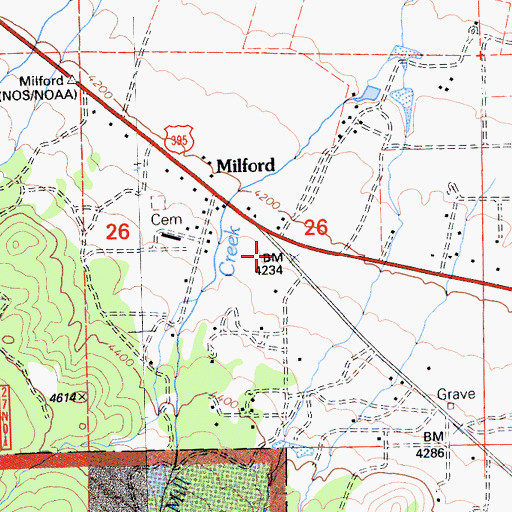 Topographic Map of Milford Fire District, CA