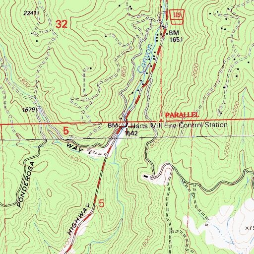 Topographic Map of California Department of Forestry and Fire Protection Station 62 Harts Mill, CA