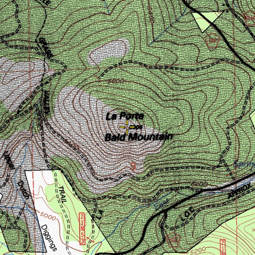Topographic Map of La Porte Bald Mountain, CA