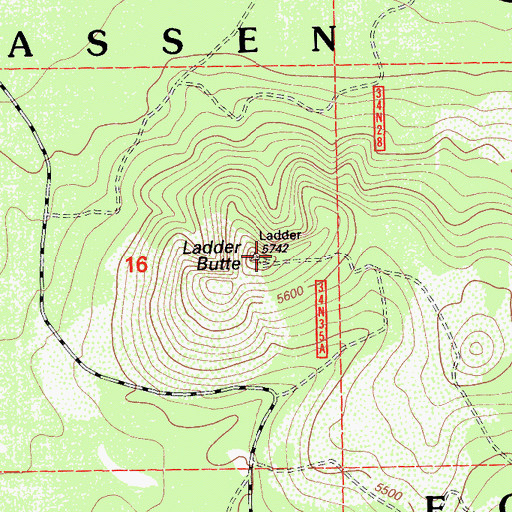 Topographic Map of Ladder Butte, CA