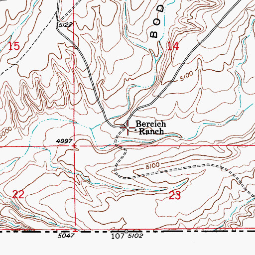 Topographic Map of Bercich Ranch, AZ