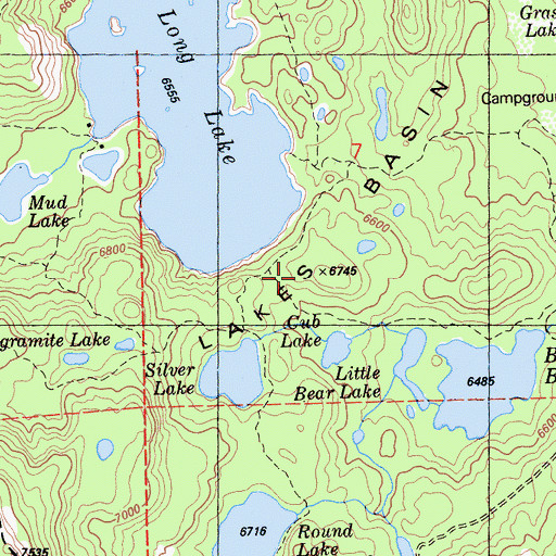 Topographic Map of Lakes Basin, CA