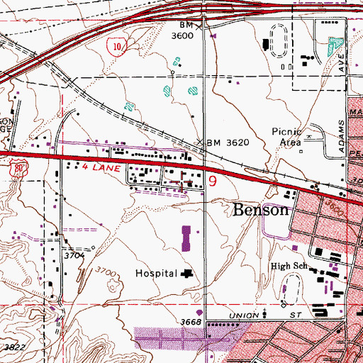 Topographic Map of Benson First Assembly of God, AZ