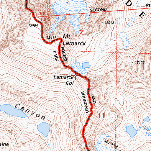 Topographic Map of Lamarck Col, CA