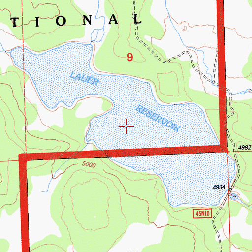 Topographic Map of Lauer Reservoir, CA