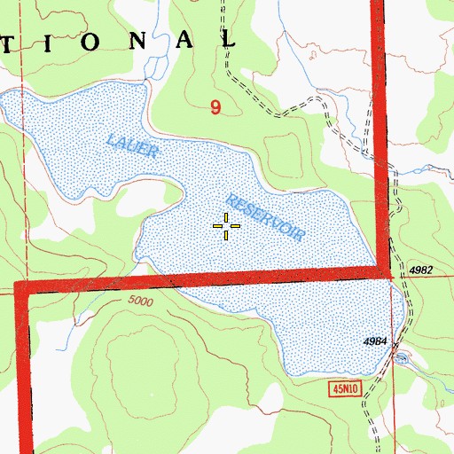 Topographic Map of Lauer Reservoir, CA