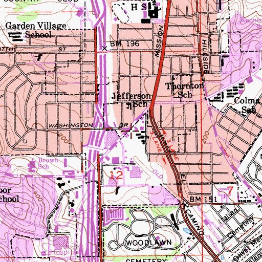 Topographic Map of Colma Fire Protection District Station 85, CA