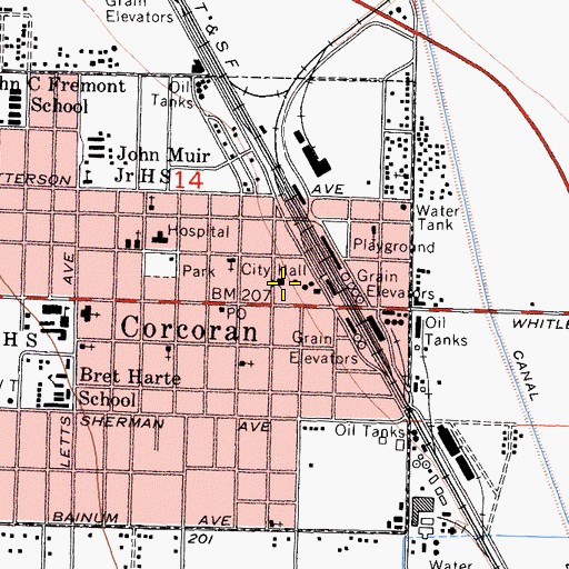 Topographic Map of Kings County Fire Department Station 11 Corcoran, CA