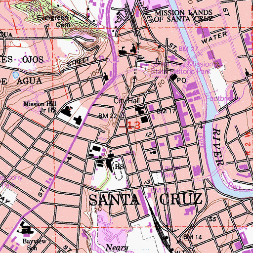 Topographic Map of Santa Cruz Fire Department Administration, CA