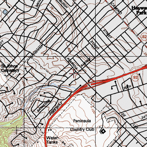Topographic Map of San Mateo Fire Department Station 25, CA
