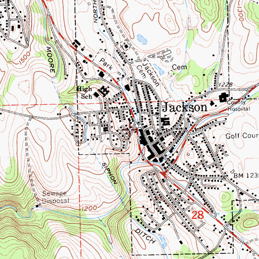 Topographic Map of Jackson City Fire Department Station 131, CA