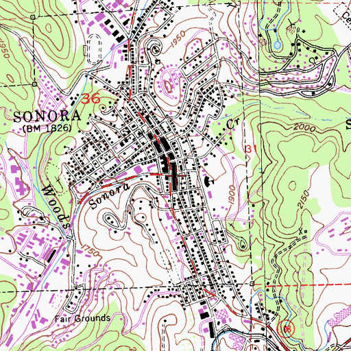 Topographic Map of City of Sonora Fire Department, CA