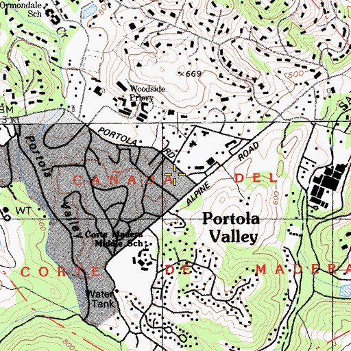Topographic Map of Woodside Fire Protection District Station 8, CA