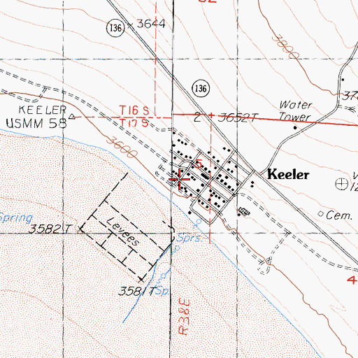 Topographic Map of Keeler Volunteer Fire Department, CA