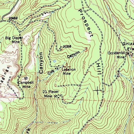 Topographic Map of Lebanon Mine, CA