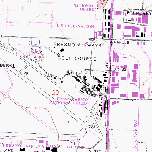 Topographic Map of Fresno City Fire Department Station 10, CA