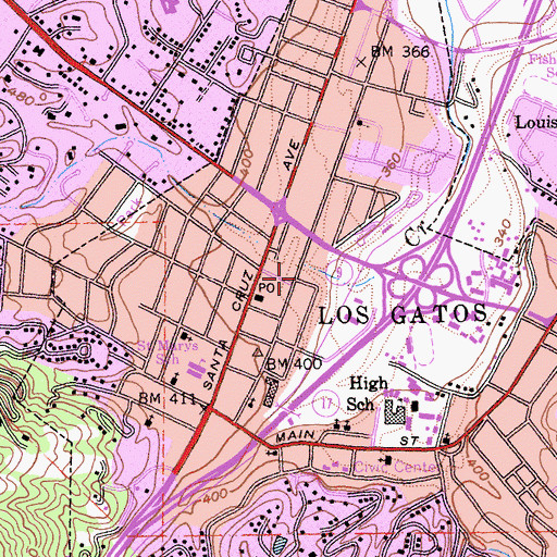 Topographic Map of Santa Clara County Fire Department Los Gatos Station, CA