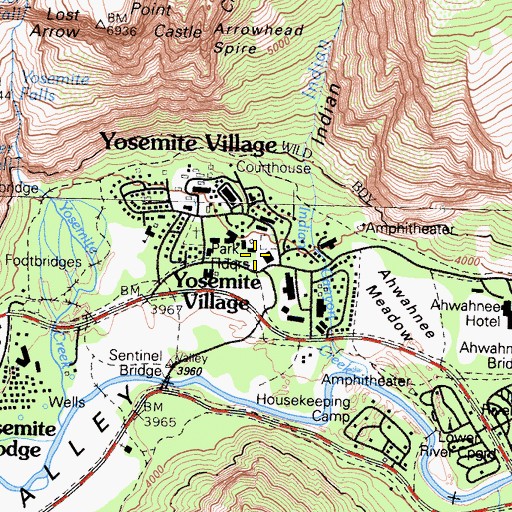 Topographic Map of Delaware North Company Fire Department Yosemite, CA