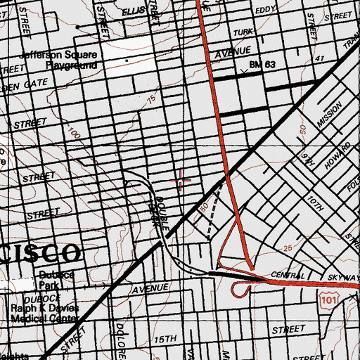 Topographic Map of San Francisco Fire Department Station 36, CA