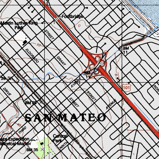 Topographic Map of City of San Mateo Fire Department Station 24, CA