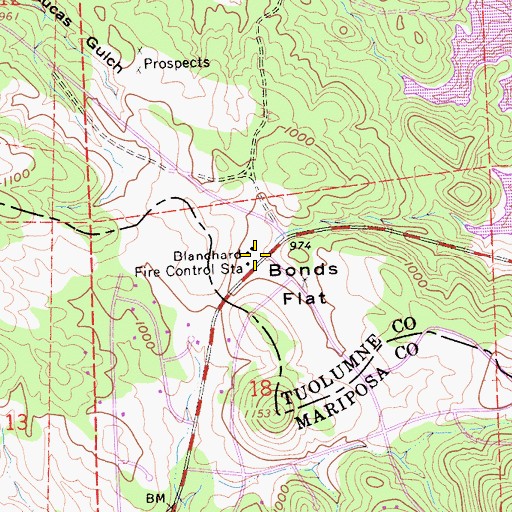 Topographic Map of Tuolumne County Fire Department Station 64 Don Pedro, CA